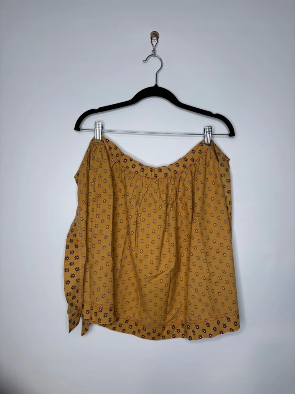 Vintage Handmade Mustard Yellow Tie Back Waist Apron Blue Red Green White